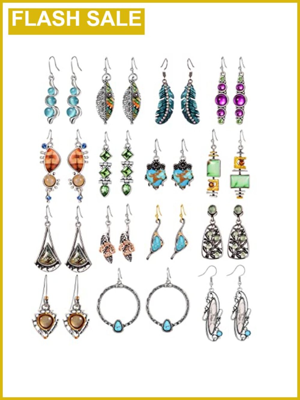 16 Pairs Dangle Earrings Stainless Steel Alloy Hypoallergenic Women